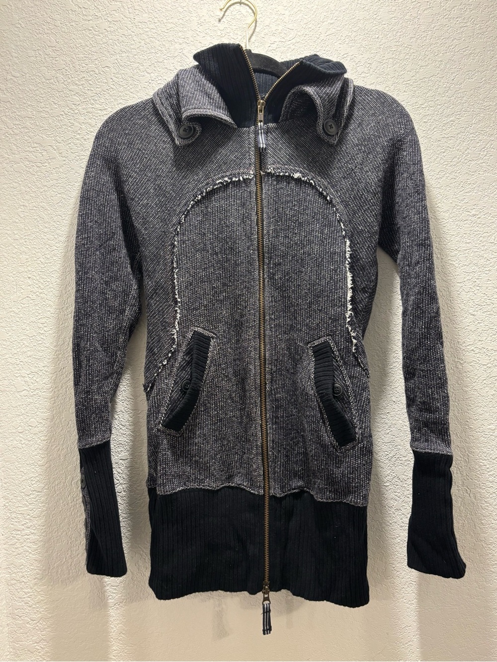 Free People One Mason Waffle Knit Zip-Up Grunge Hoodie Jacket XS